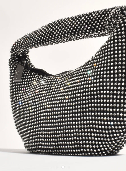 Paris Rhinestone Mini Saddle Bag Black Crystal