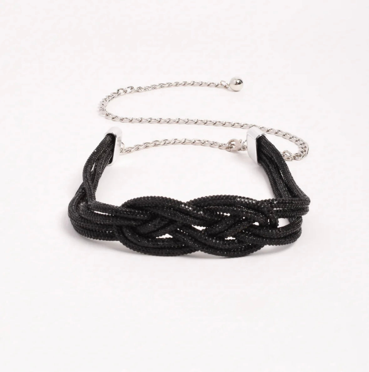 Large double knot Diamonte belt-Black
