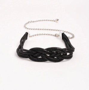 Large double knot Diamonte belt-Black