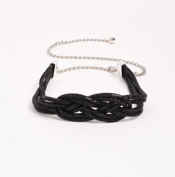Large double knot Diamonte belt-Black