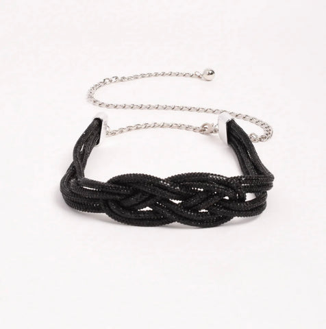 Large double knot Diamonte belt-Black