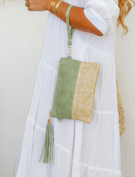 2 tone clutch with wristlet & long strap