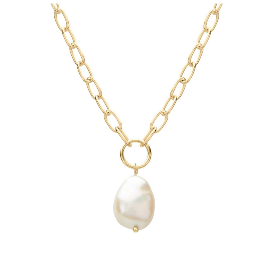 Aphrodite Goddess Pearl Drop Necklace 18kt plate