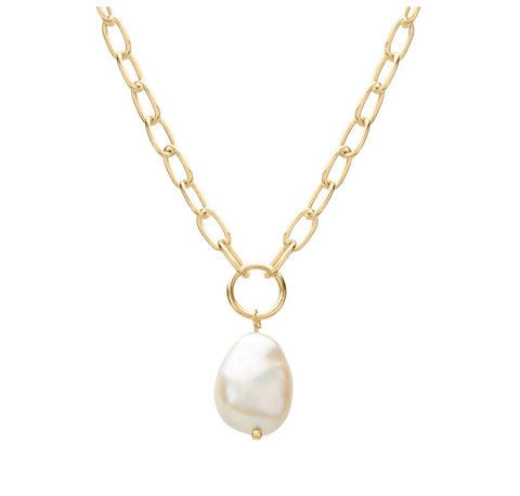 Aphrodite Goddess Pearl Drop Necklace 18kt plate