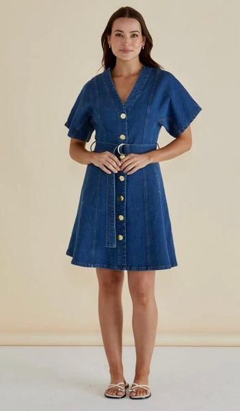 Fiori Denim Dress - Mid Wash