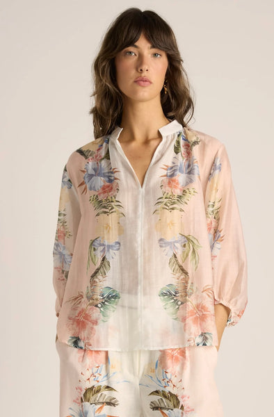 Solara Split Neck Blouse - Pink Print