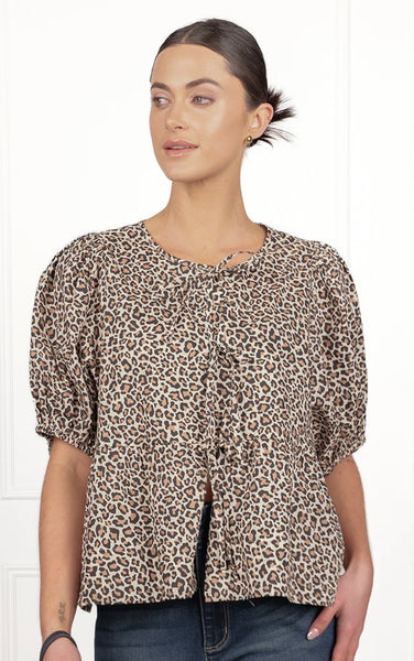 Nadia Tie Front Top Leopard