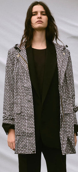 RECYCLED 3/4 WOMENS RAINCOAT - BLACK DALMATIAN
