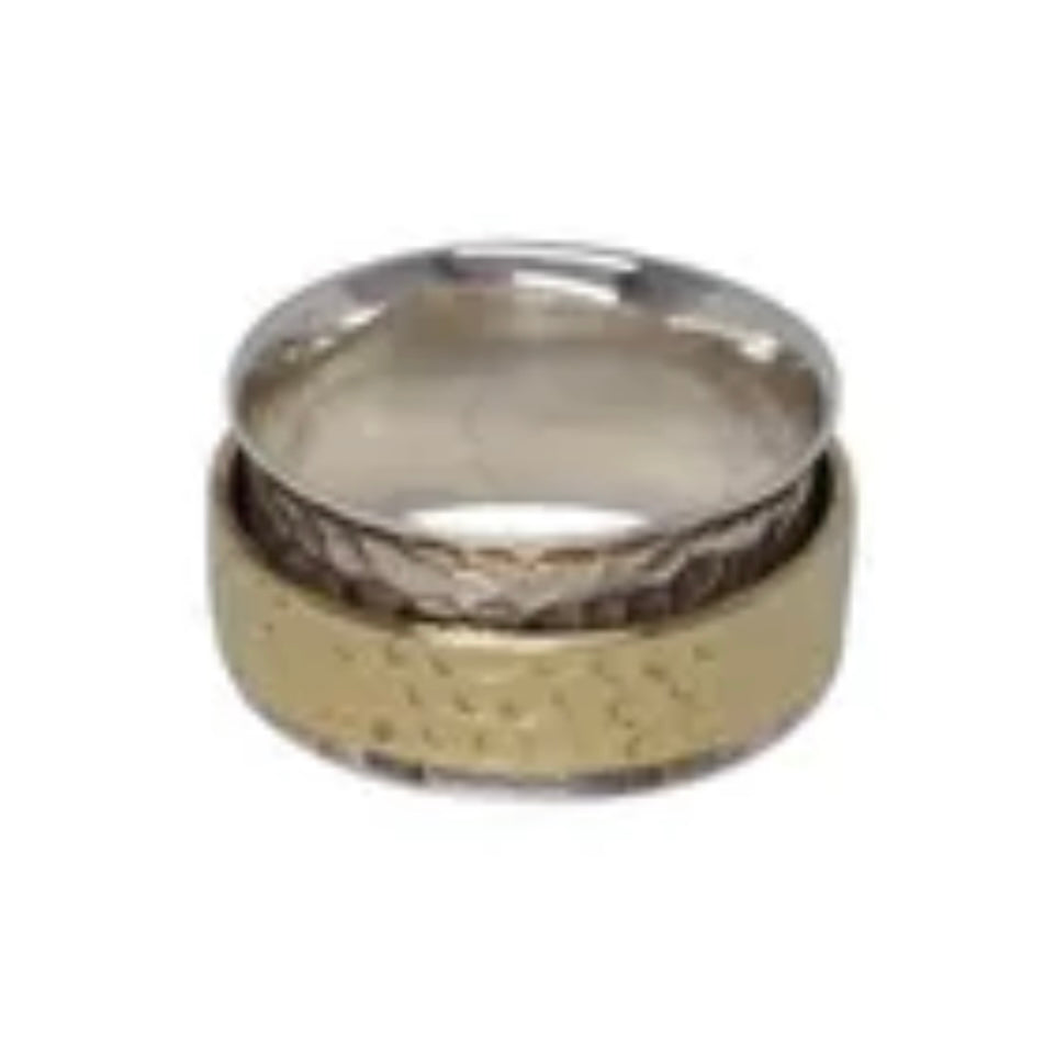 Spinner ring - hammered band on dimpled Ring