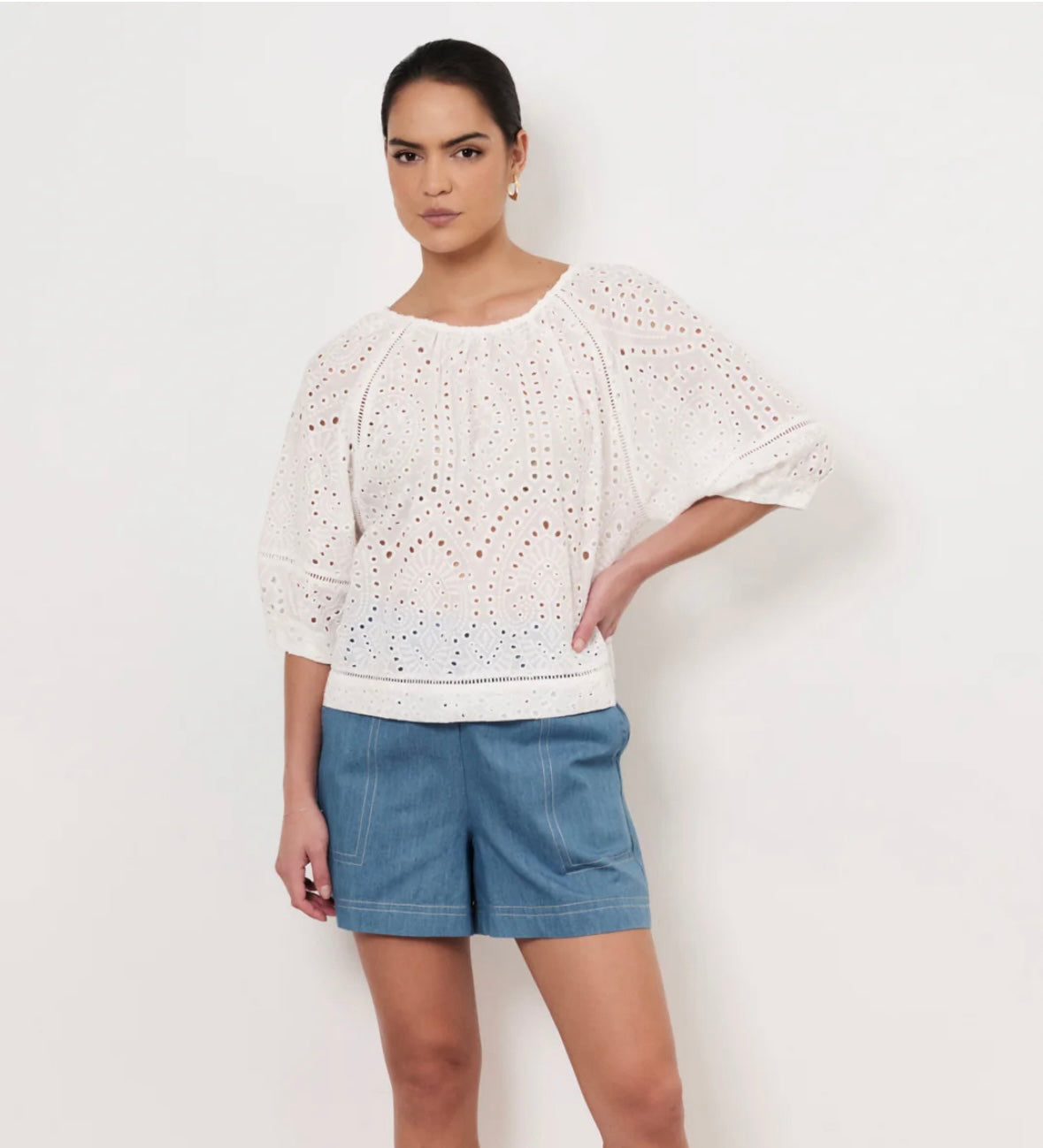 Pascoe Broderie Anglaise Top-White