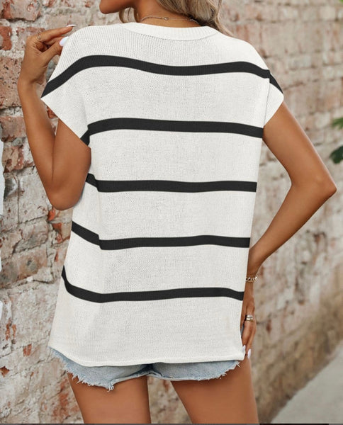 Round Neck Striped Knit Top