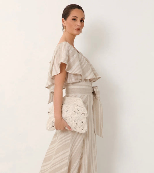 Ellie Crochet Clip Tote Clutch Cream