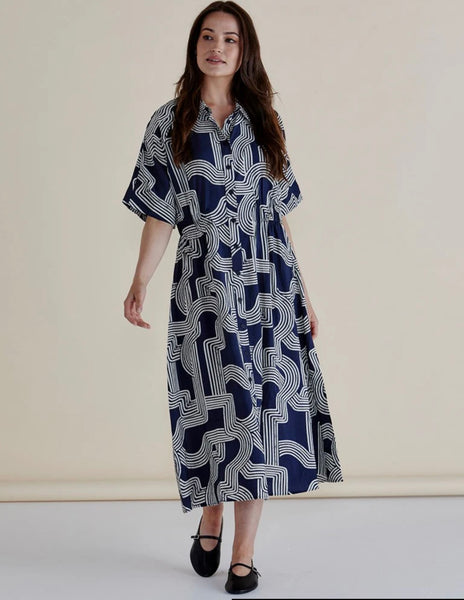 Skye Dress - Navy Geo