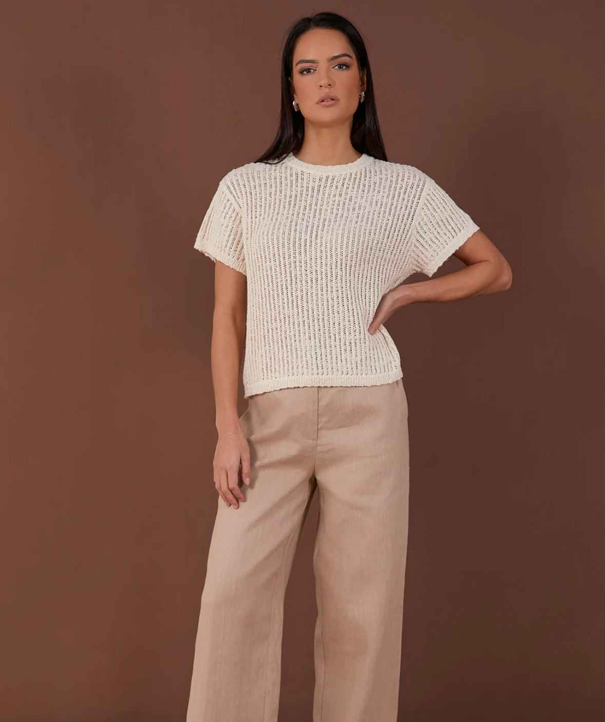 Shayla Short Sleeve Cotton Knitt-Cream