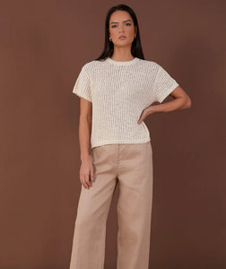 Shayla Short Sleeve Cotton Knitt-Cream