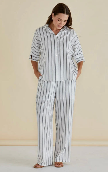 Lynwood Linen Shirt - Black White Stripe