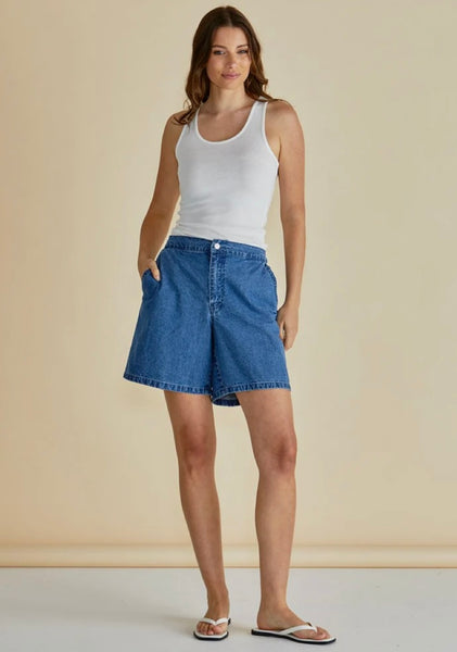 Breeze Relaxed Denim Shorts - Dark Blue