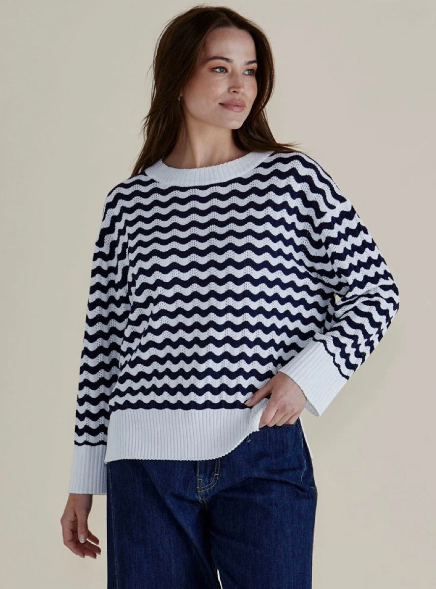 Ember Knit Jumper - Navy Wave Stripe