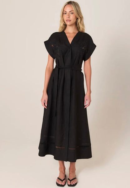 Aven Embroidered Dress - Black