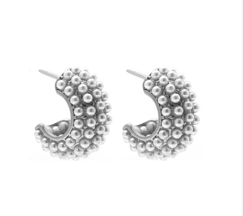 Hera Hoop Earrings Pearl and Silver