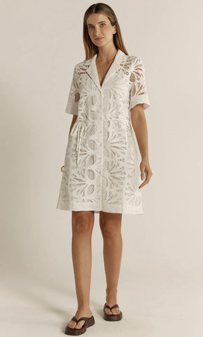 Elara Broderie Shirt Dress - Ivory