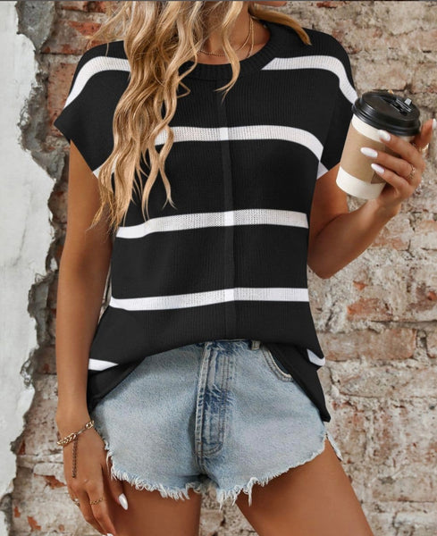 Round Neck Striped Knit Top