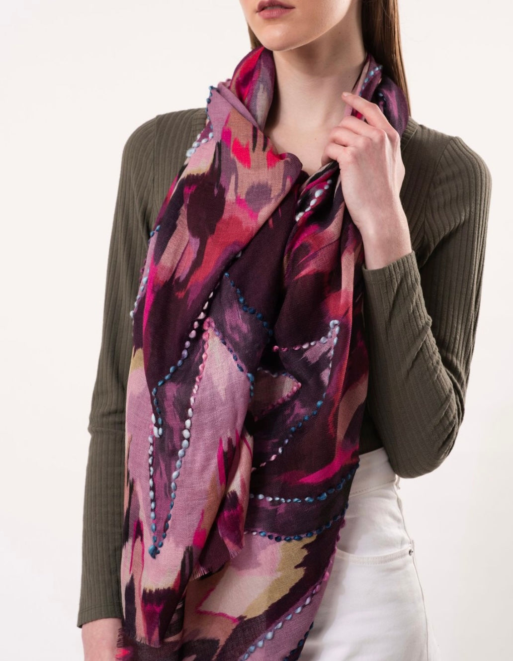 Sienna Wool Embroidery Scarf