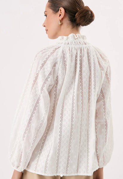 Opal Cotton Lace Shirt-White