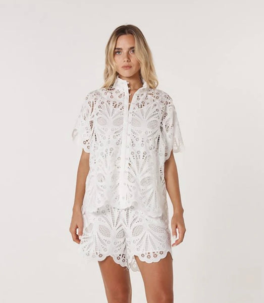 Elara Broderie Blouse - Ivory