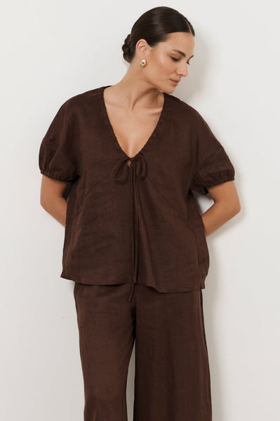 Maura Tie Detail Top-Chocolate