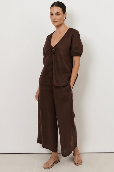 Maura Tie Detail Top-Chocolate