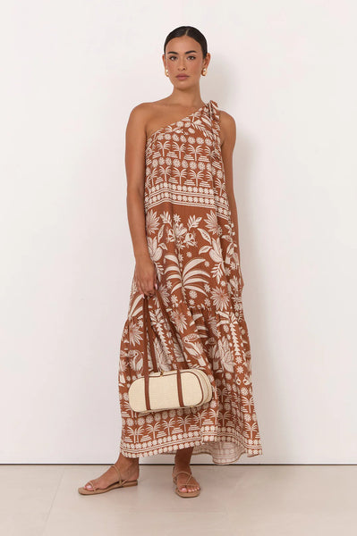 Olina Hawaii Print One Shoulder Maxi Dress
