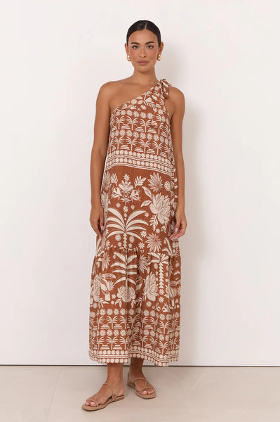 Olina Hawaii Print One Shoulder Maxi Dress