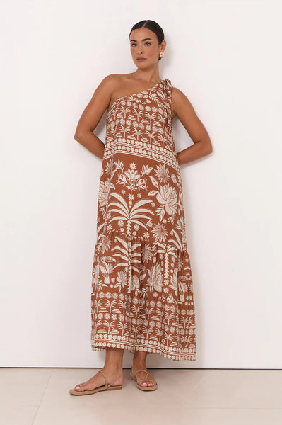 Olina Hawaii Print One Shoulder Maxi Dress