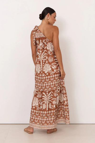 Olina Hawaii Print One Shoulder Maxi Dress