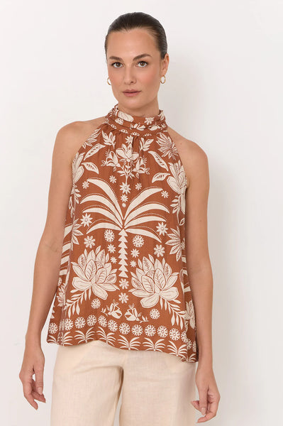 Kendra Hawaii Print High Neck Top