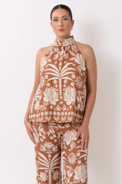 Kendra Hawaii Print High Neck Top