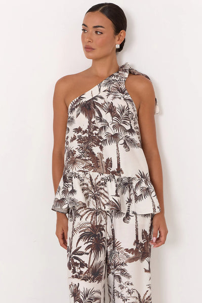 Frida Borneo Print One Shoulder Tie Top