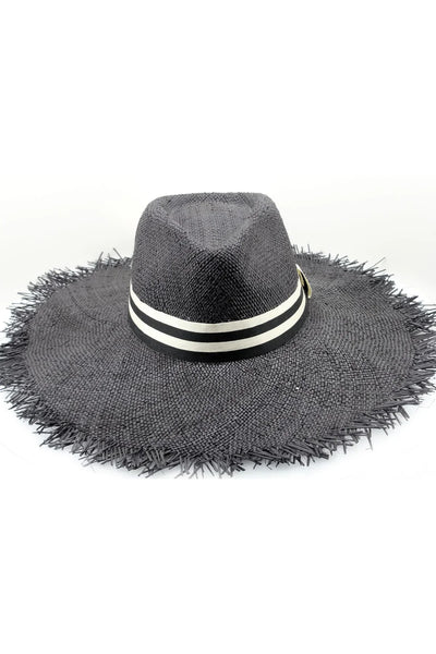 BALMORAL - Wide Brim Straw Fedora - Black
