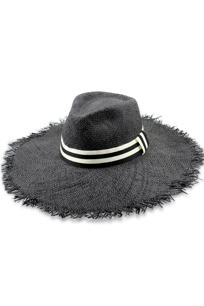 BALMORAL - Wide Brim Straw Fedora - Black