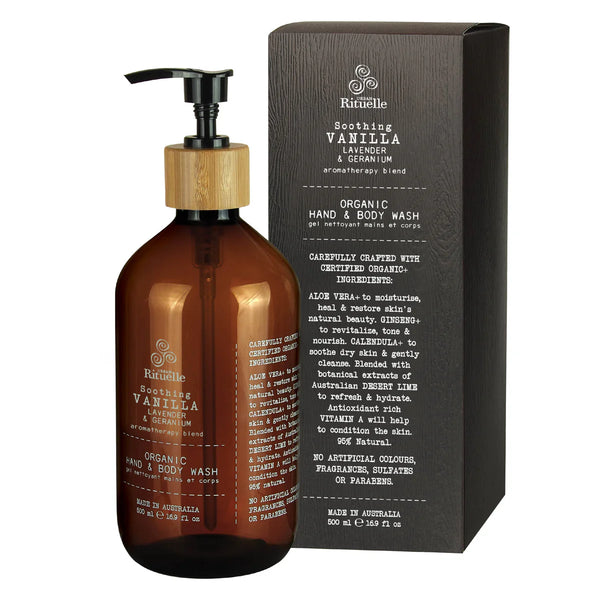 Vanilla, Lavender & Geranium
Organic Hand & Body Wash | 500ml