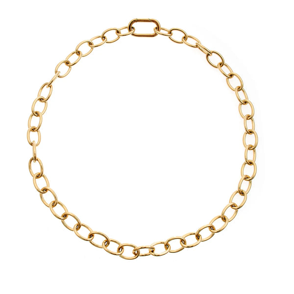 ABIGAIL- GOLD PLATE STAINLESS STEEL LINK NECKLACE WITH OVAL LINK CLASP CLOSURE