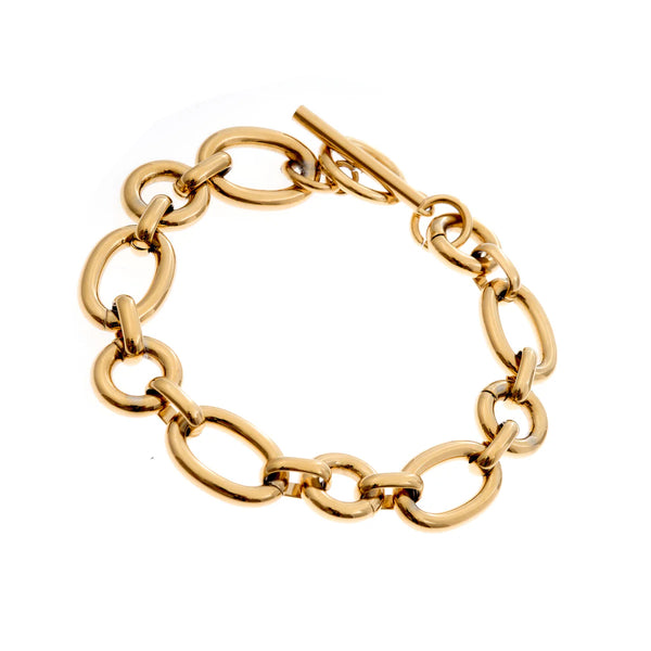 SCARLETT - GOLD PLATE STAINLESS STEEL LINK BRACELET WITH BAR CLOSURE