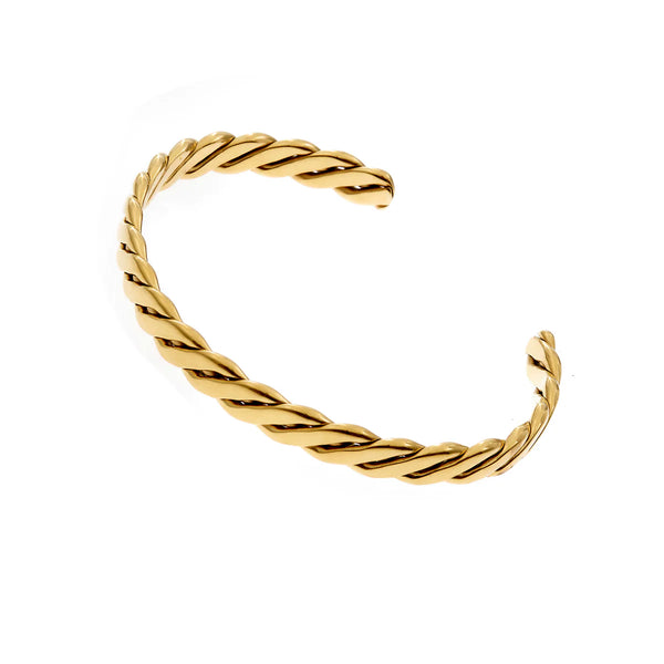 VALENTINA- GOLD PLATE STAINLESS FLAT STEEL ROPE CUFF BANGLE