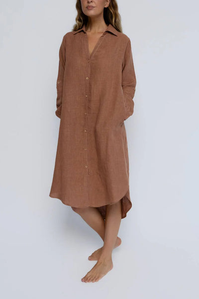 Fundamental Linen Shirt Dress - Clay