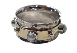 Dimple Spinner Ring with Pearl Band