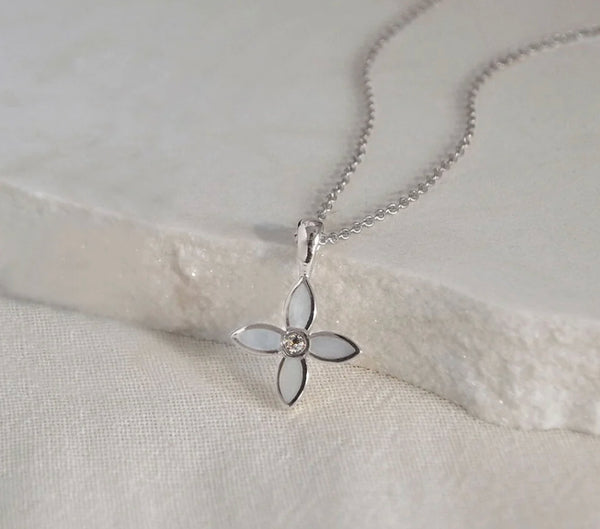 Desert Flower Mother Of Pearl Necklace in Sterling Silver