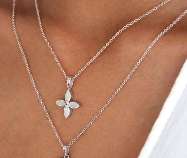 Desert Flower Mother Of Pearl Necklace in Sterling Silver