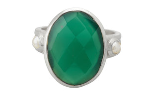 Wandering Soul Green Onyx & Pearl Ring in Sterling Silver