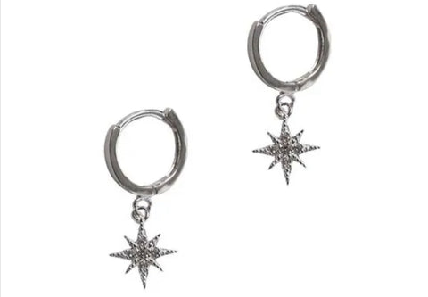 Cubic Morning Star Huggie Earrings in Sterling Silver